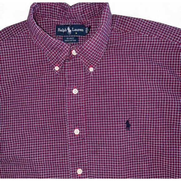 Men’s Ralph Lauren Blake 100% Cotton Red Navy & White Plaid Button-up Shirt Sz L - Picture 2 of 4